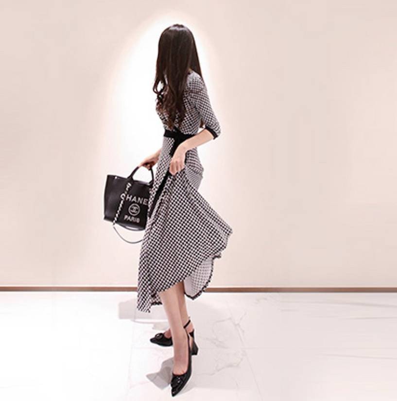 ラップドレス ワンピース Vネック 7分袖 ハート柄 韓国【K89】 - Concept7